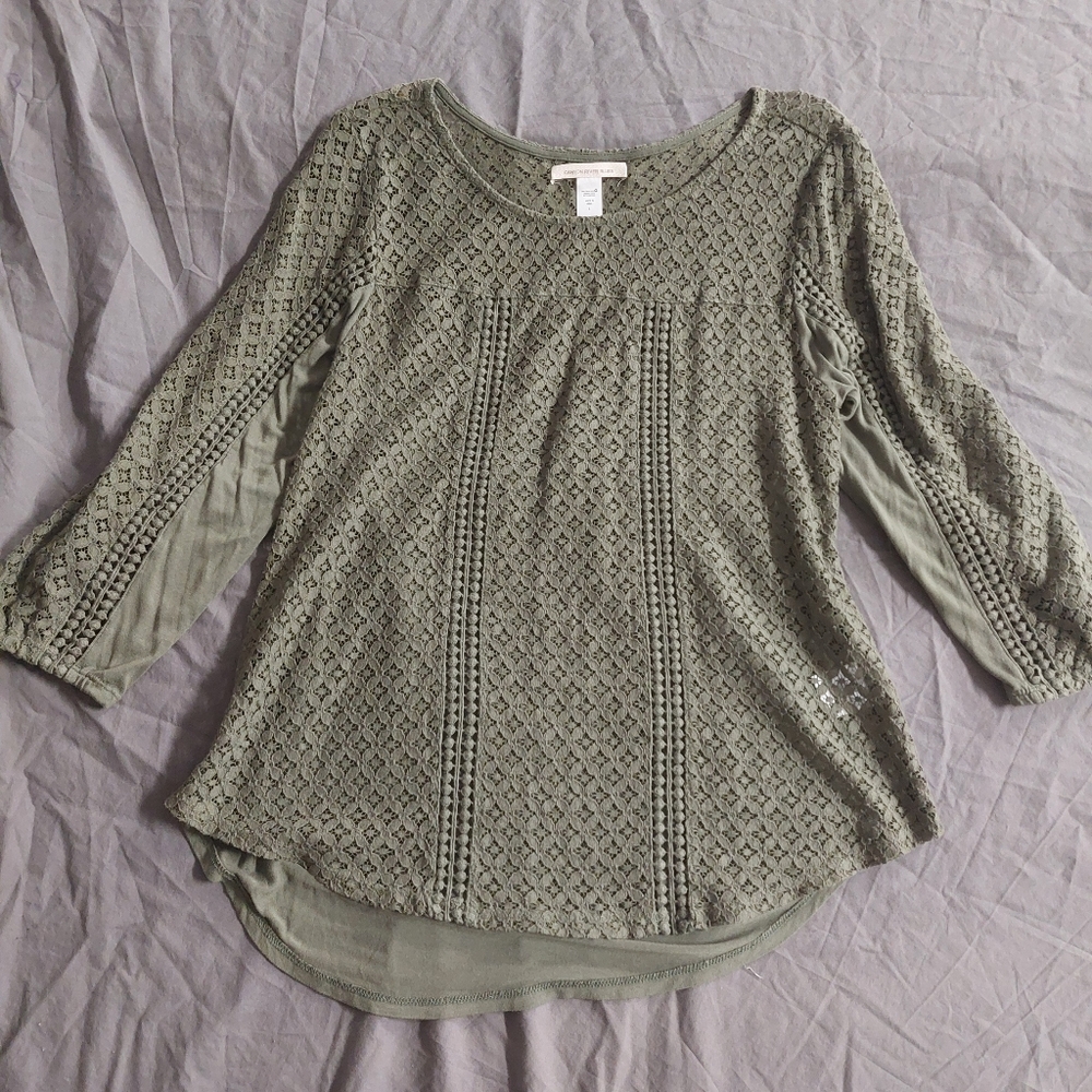 Green Lace Detail Long Sleeve Blouse